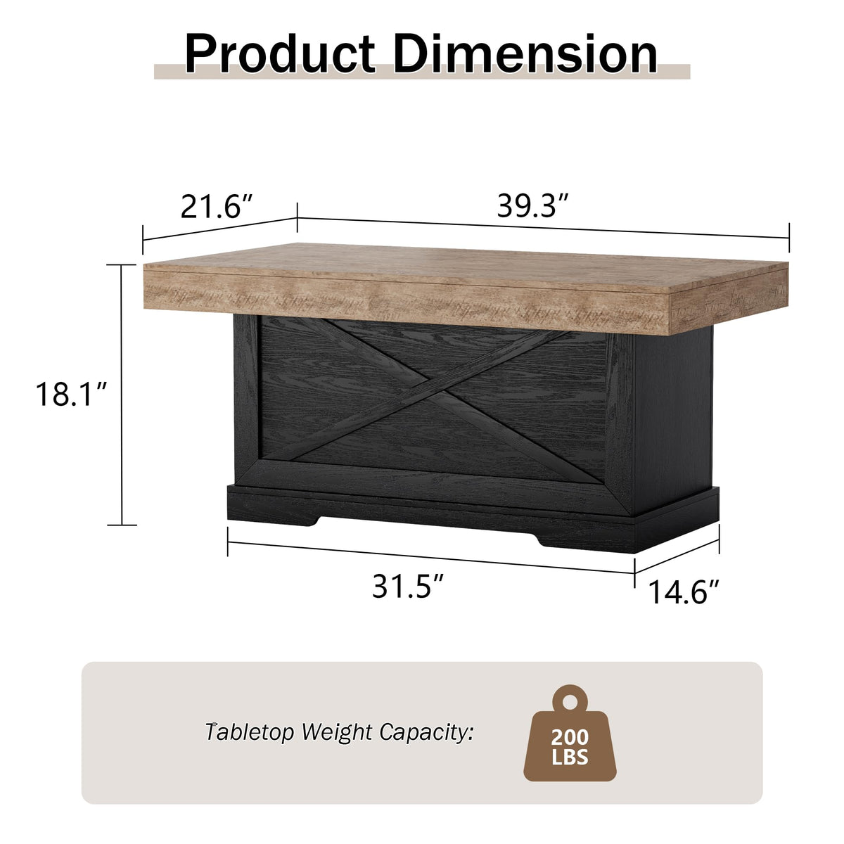 39 in Rustic Coffee Table with X-Design Y5543