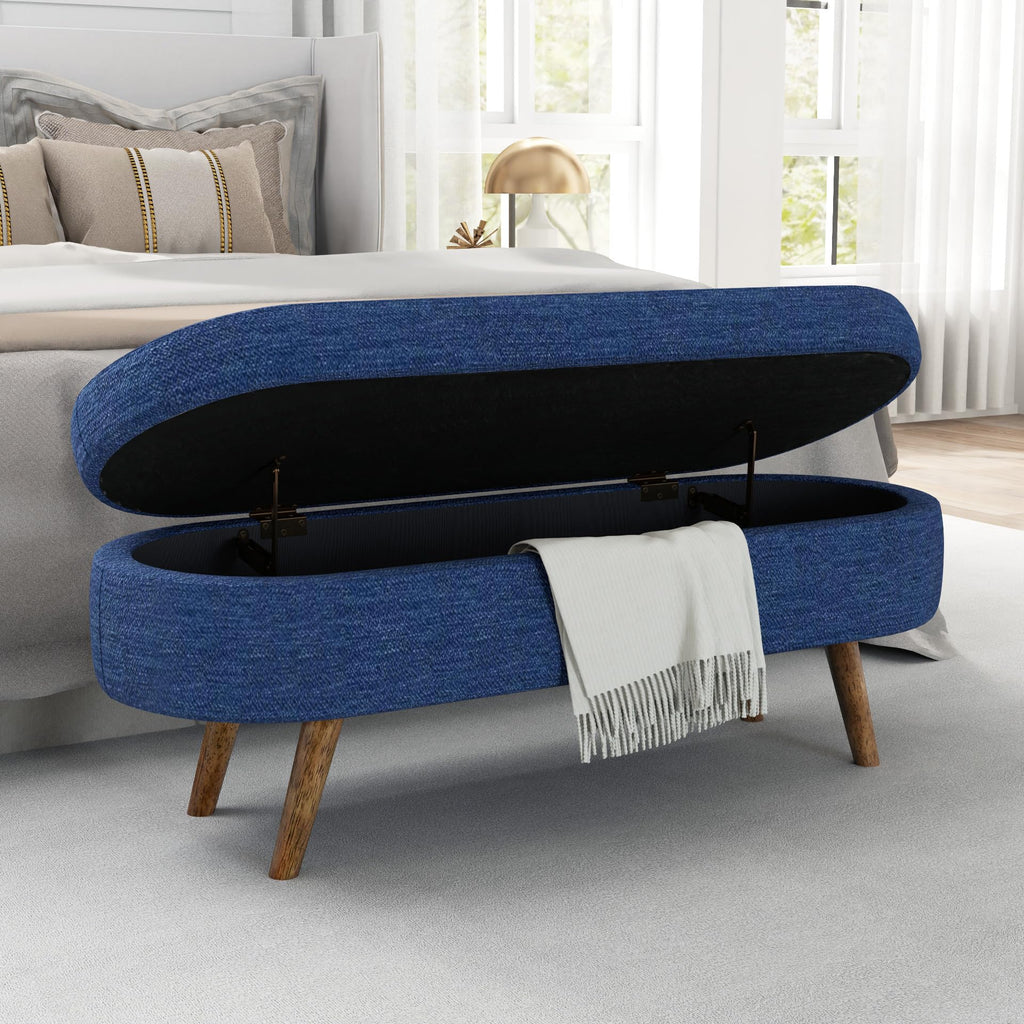 Oval Storage Bench with Rubber Wood Legs, Blue J781