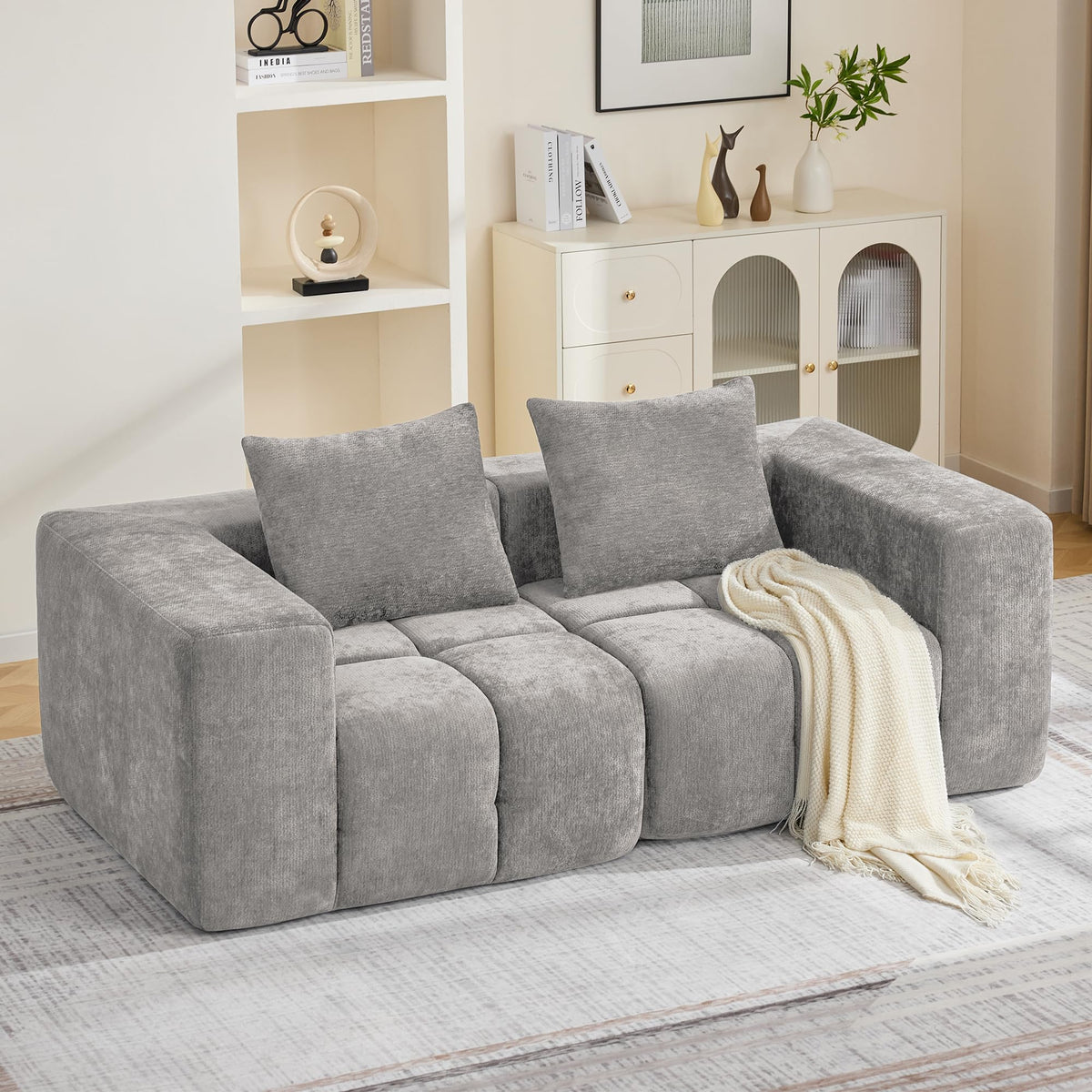Light Grey Oversized Tufted Memory Foam Loveseat T211