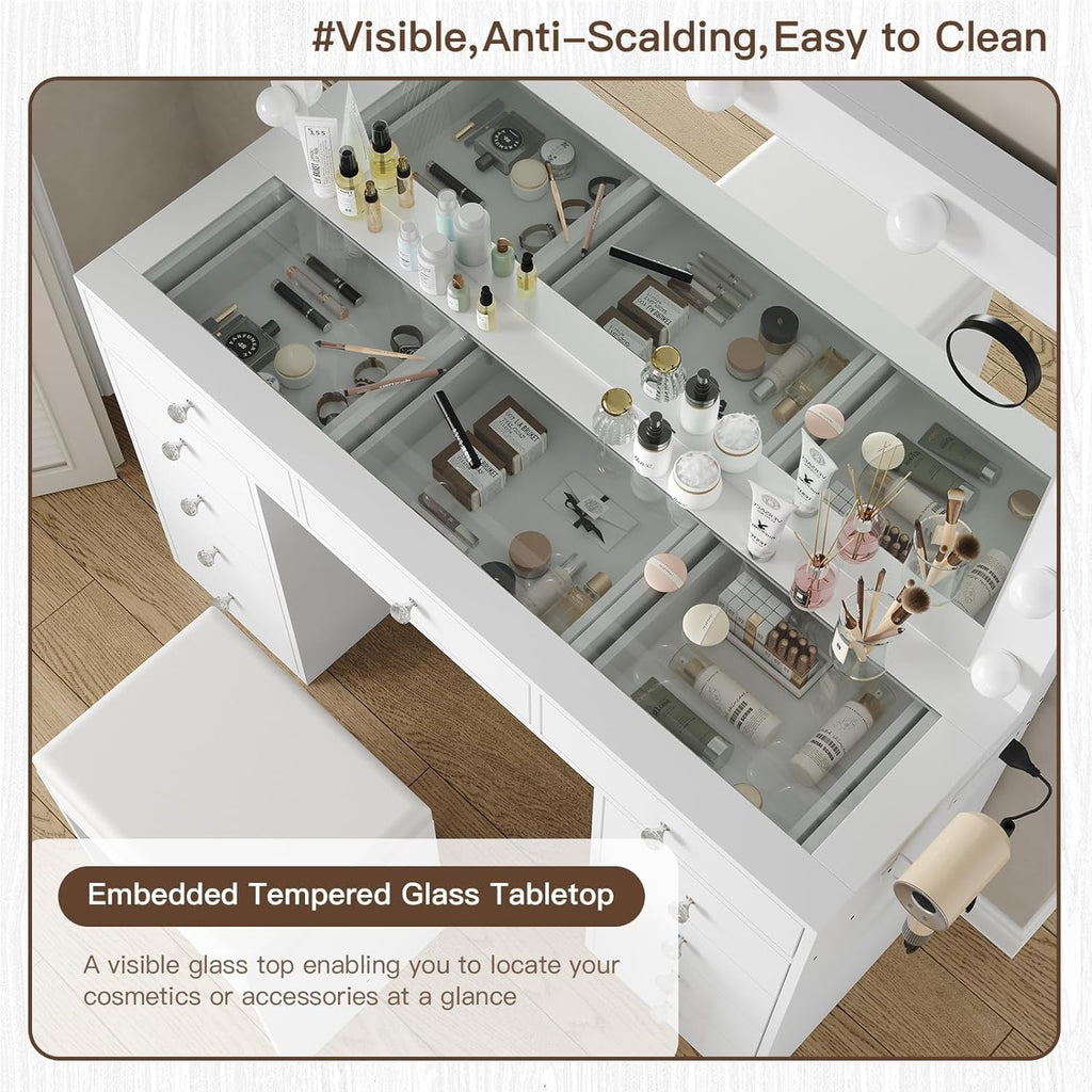 White Vanity Desk with Mirror and Chair T61437