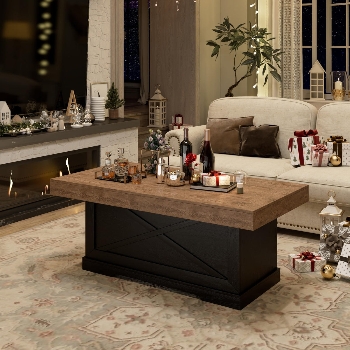 39 in Rustic Coffee Table with X-Design Y5543