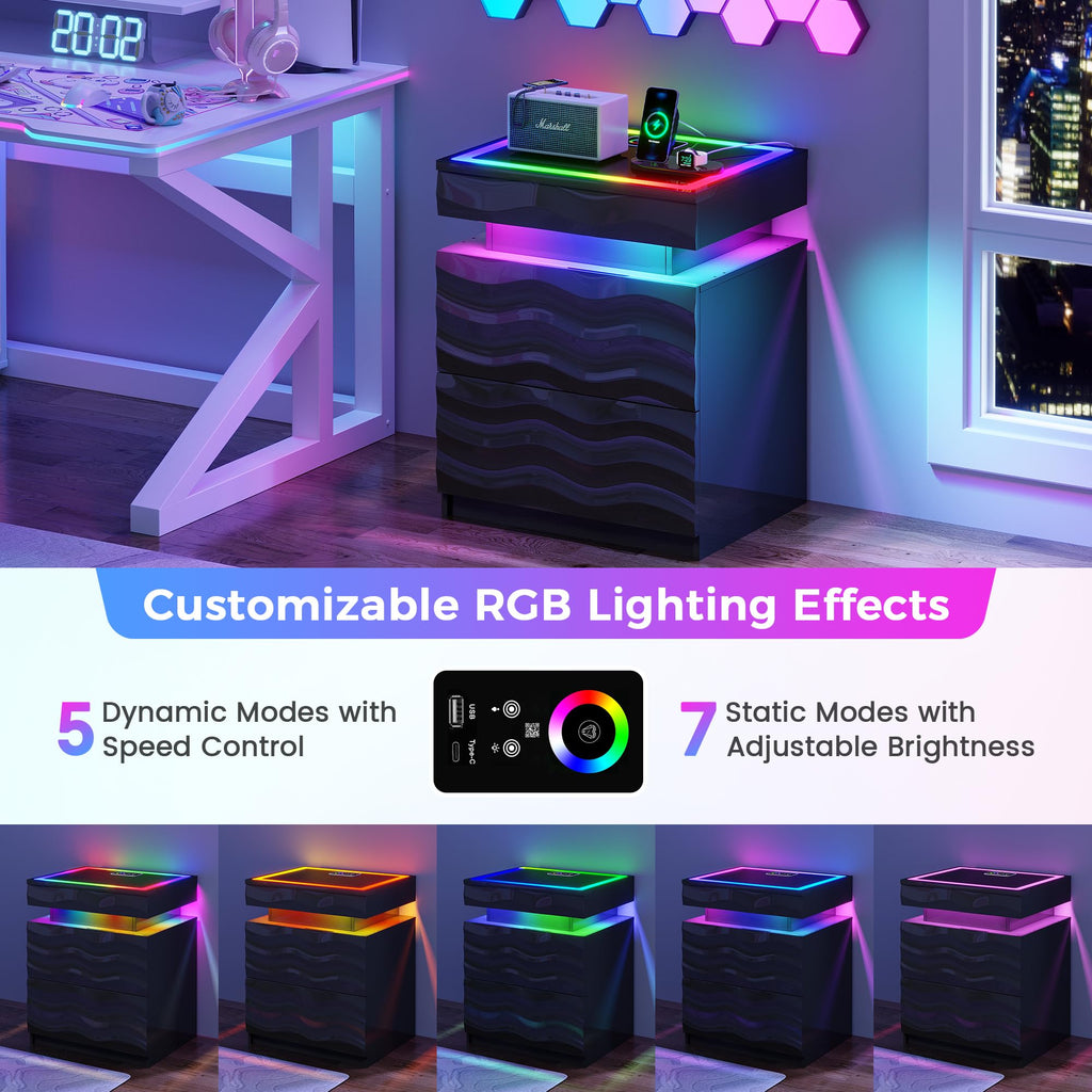 LED Night Stand Set 2 with Charging Station B51674