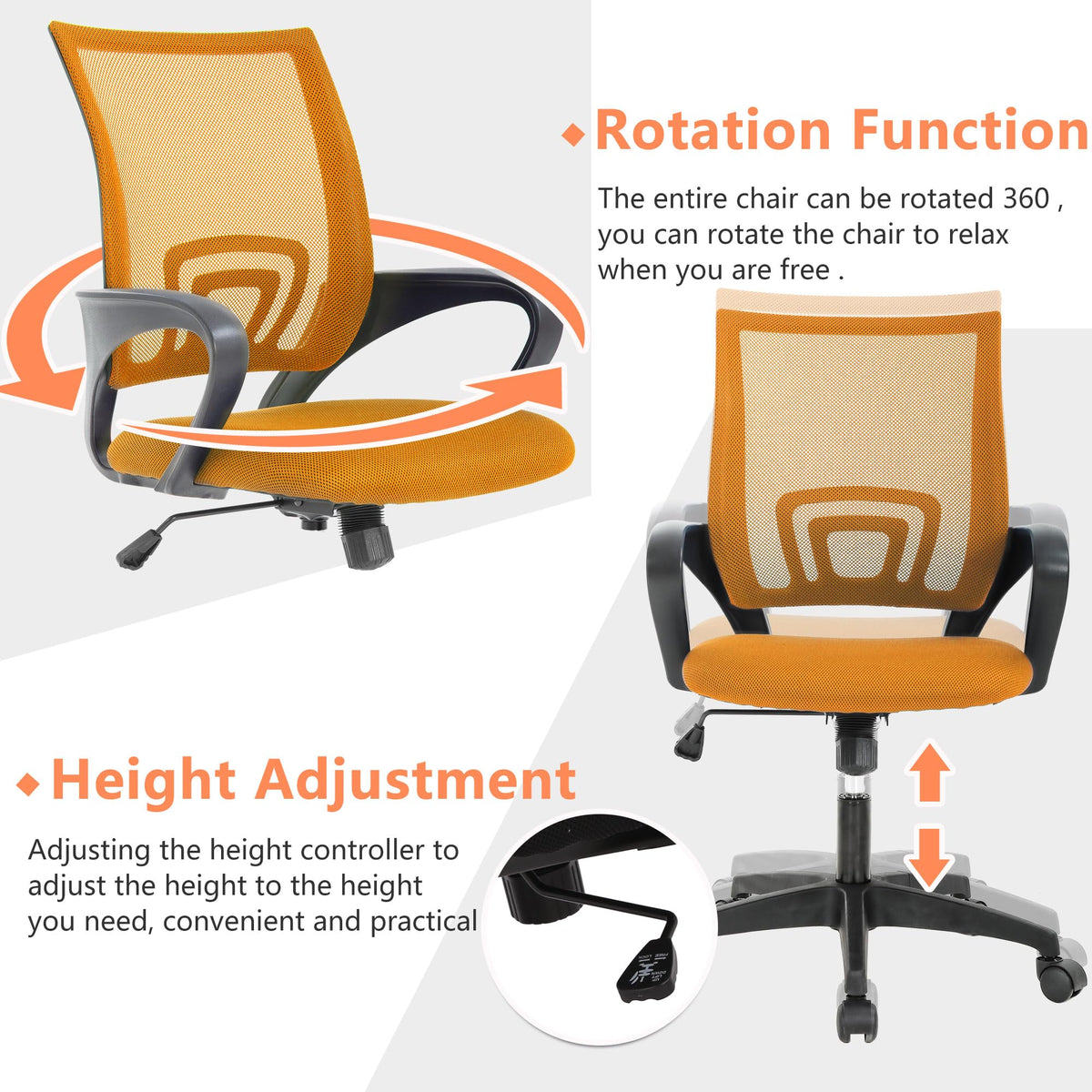 Orange Mesh Ergonomic Office Chair with Lumbar Support Q9179
