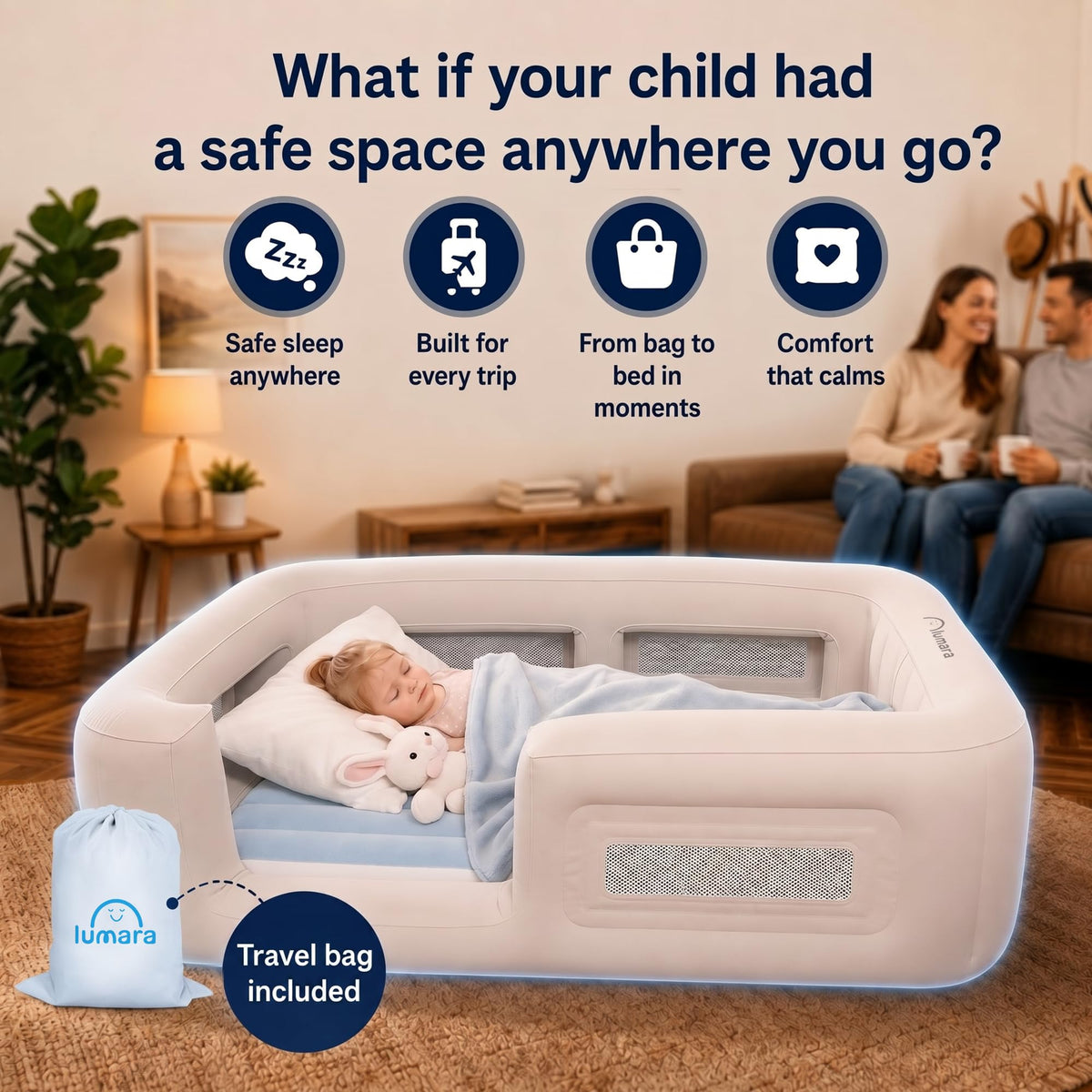 Inflatable Toddler Travel Bed with Electric Pump Y77375