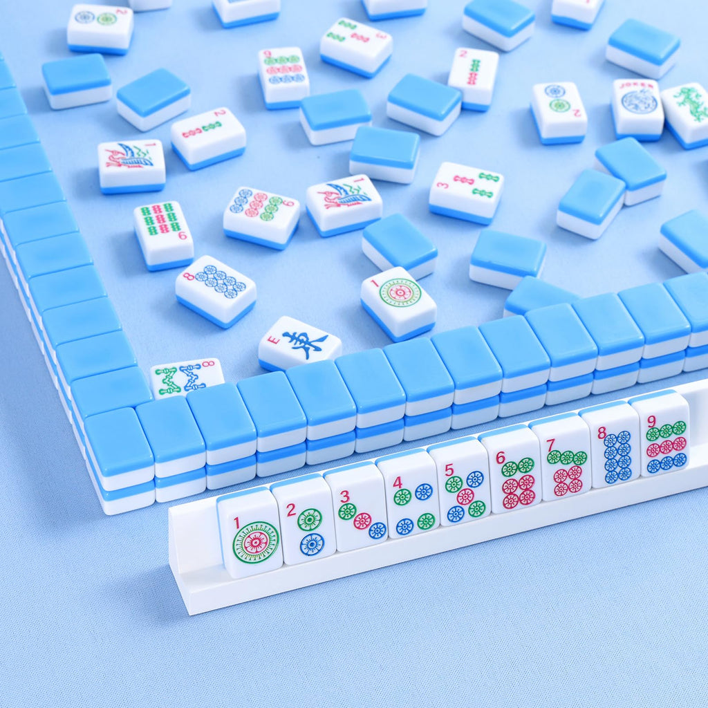 Mini Mahjong Set with 166 Blue Tiles, 4 Racks & Bag H711157