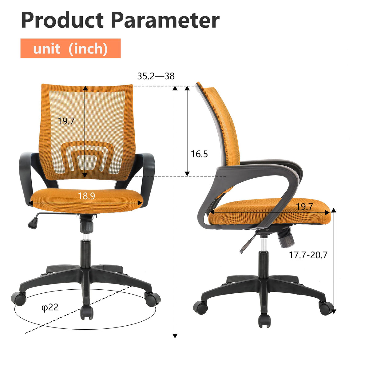Orange Mesh Ergonomic Office Chair with Lumbar Support Q9179