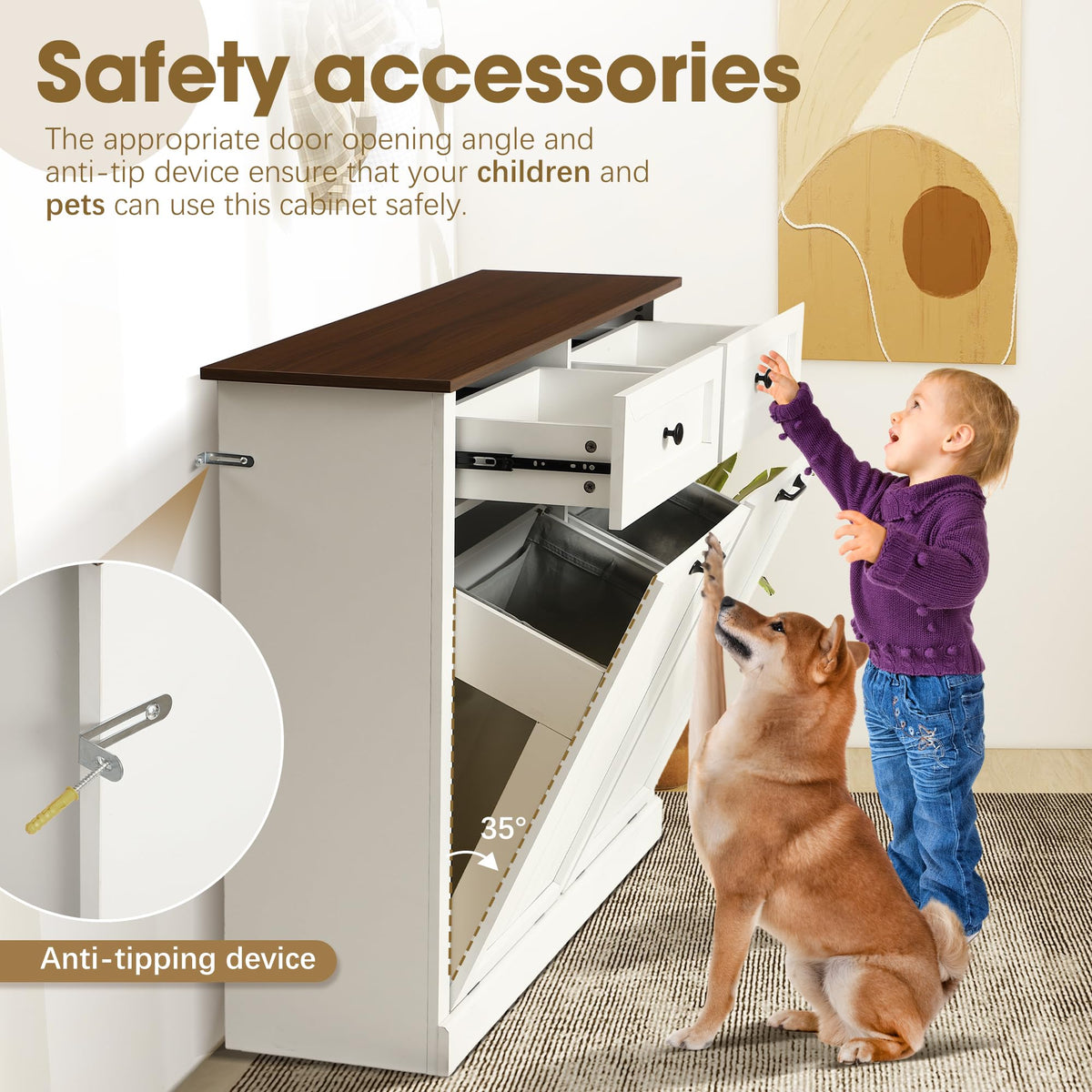Double Laundry Hamper Cabinet with 2 Drawer R165