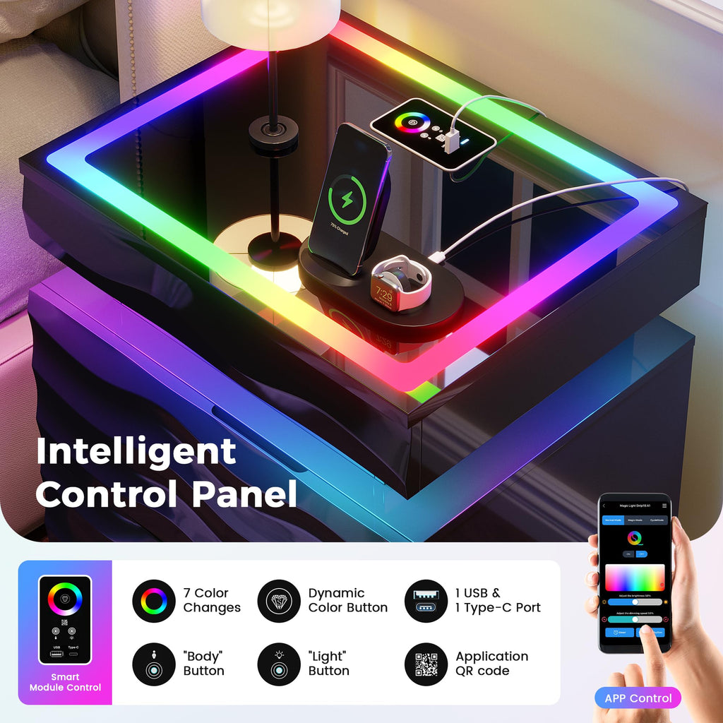 LED Night Stand Set 2 with Charging Station B51674
