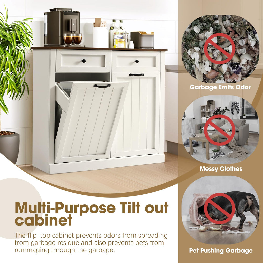 Double Laundry Hamper Cabinet with 2 Drawer R165