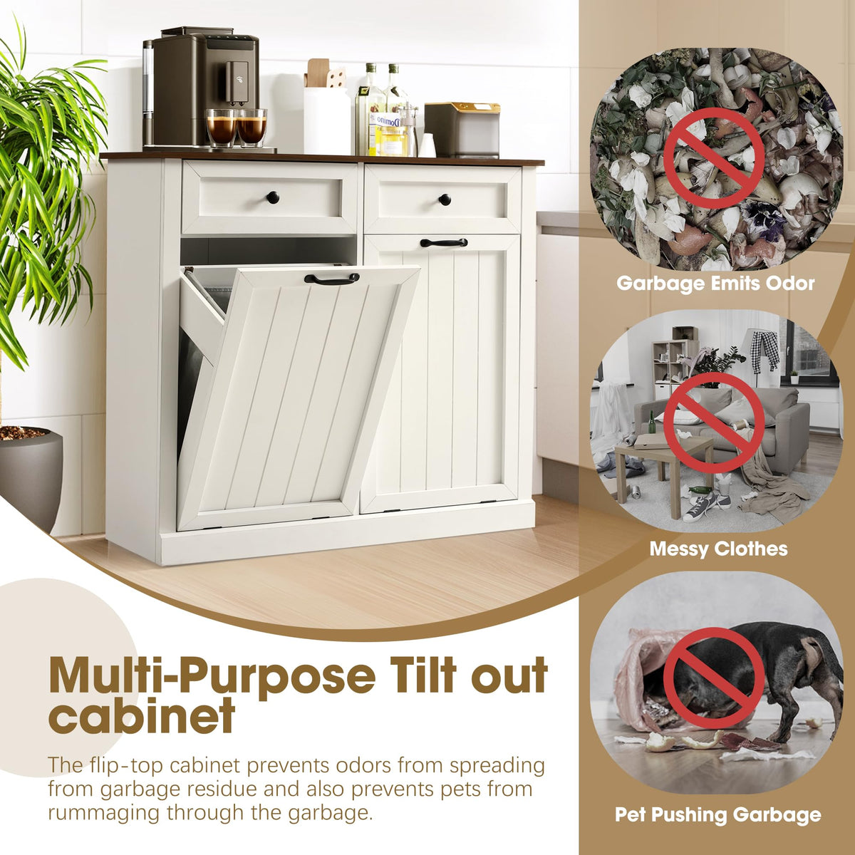 Double Laundry Hamper Cabinet with 2 Drawer R165