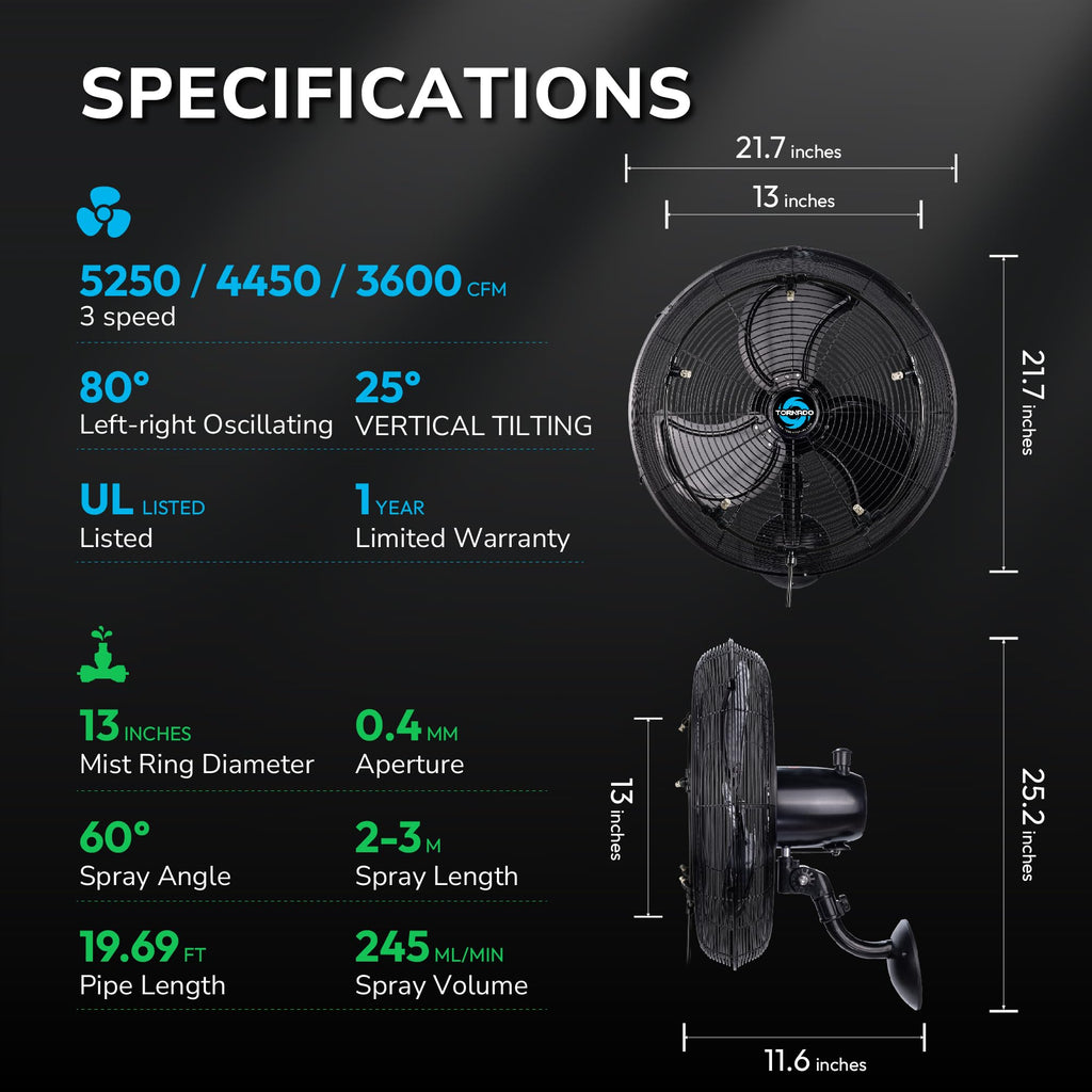 20 Inch Outdoor Wall Mount Fan with Misting Ring Z721