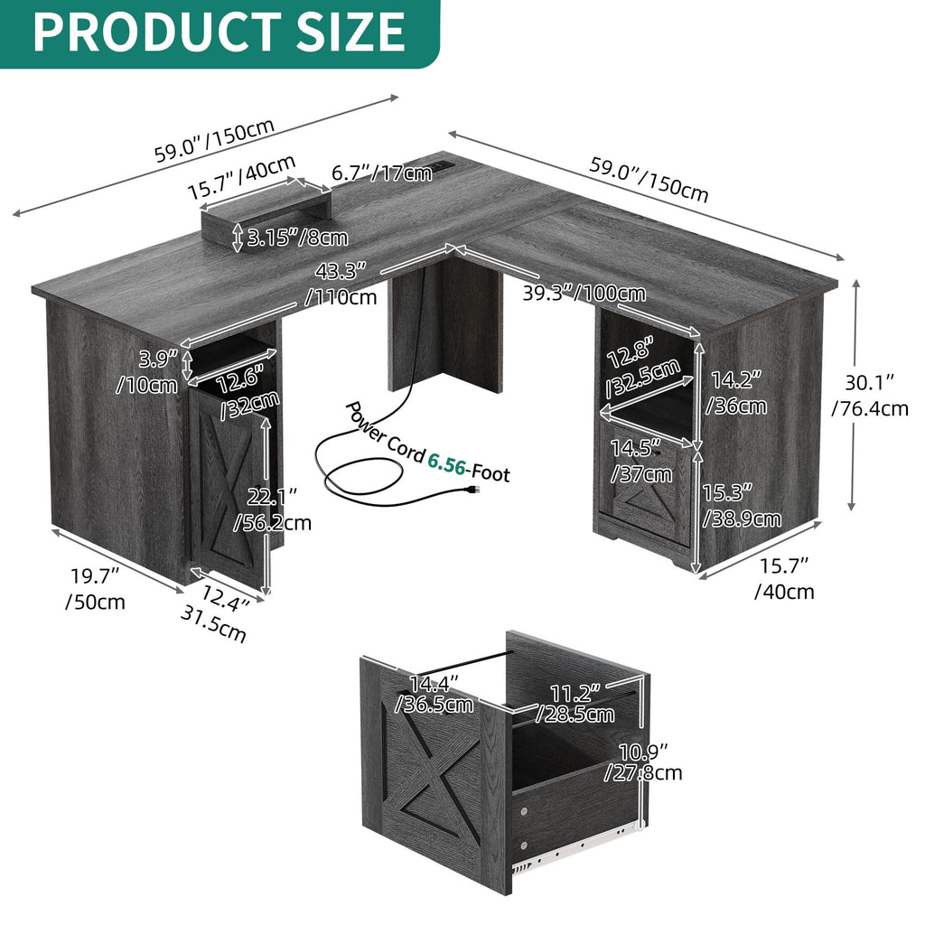 L Shaped Desk with Power Outlets W26916