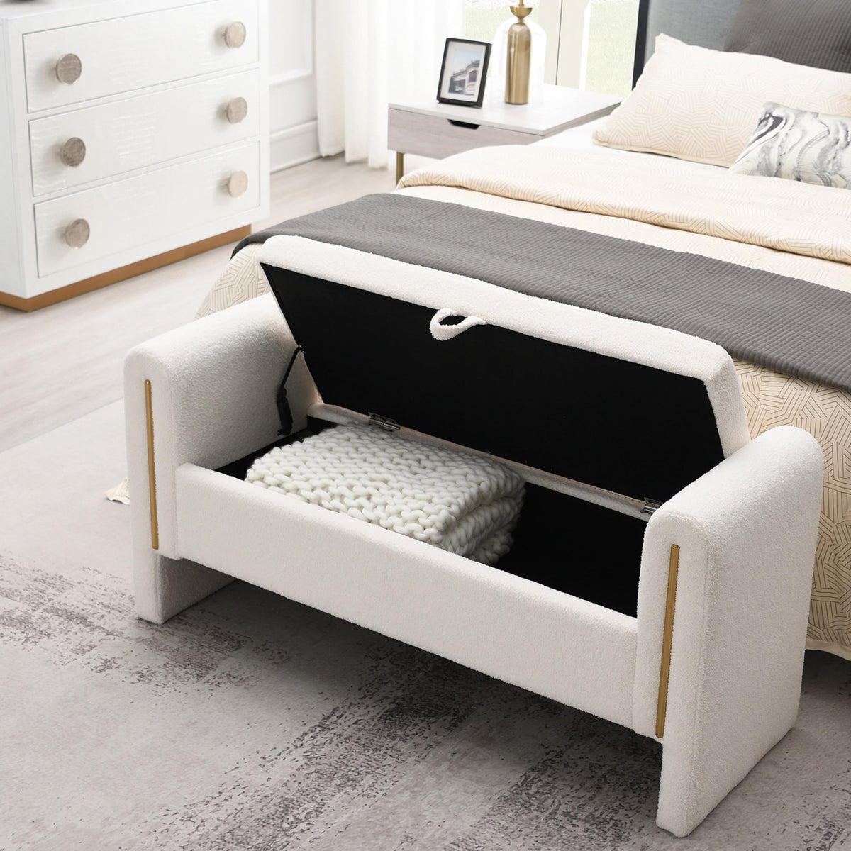 White Upholstered Storage Ottoman K631678