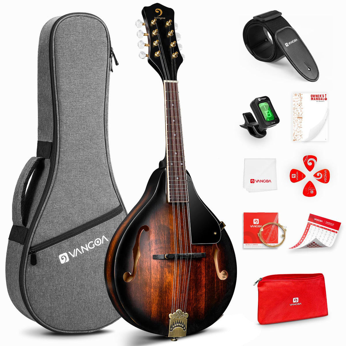 Acoustic Mandolin Instrument Solid Spruce Top 8 String Dark Brown B3903