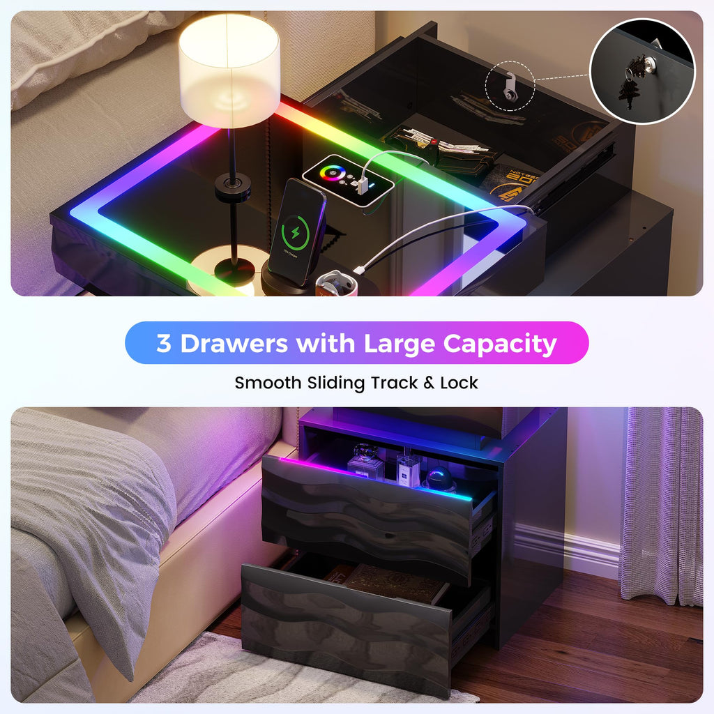 LED Night Stand Set 2 with Charging Station B51674