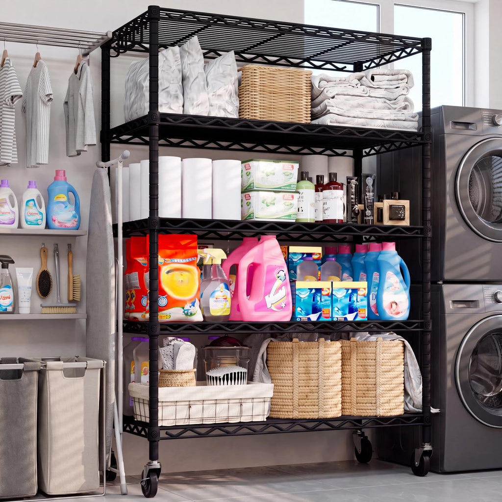 Wire Storage Rack with Wheels Metal Shelving M92237