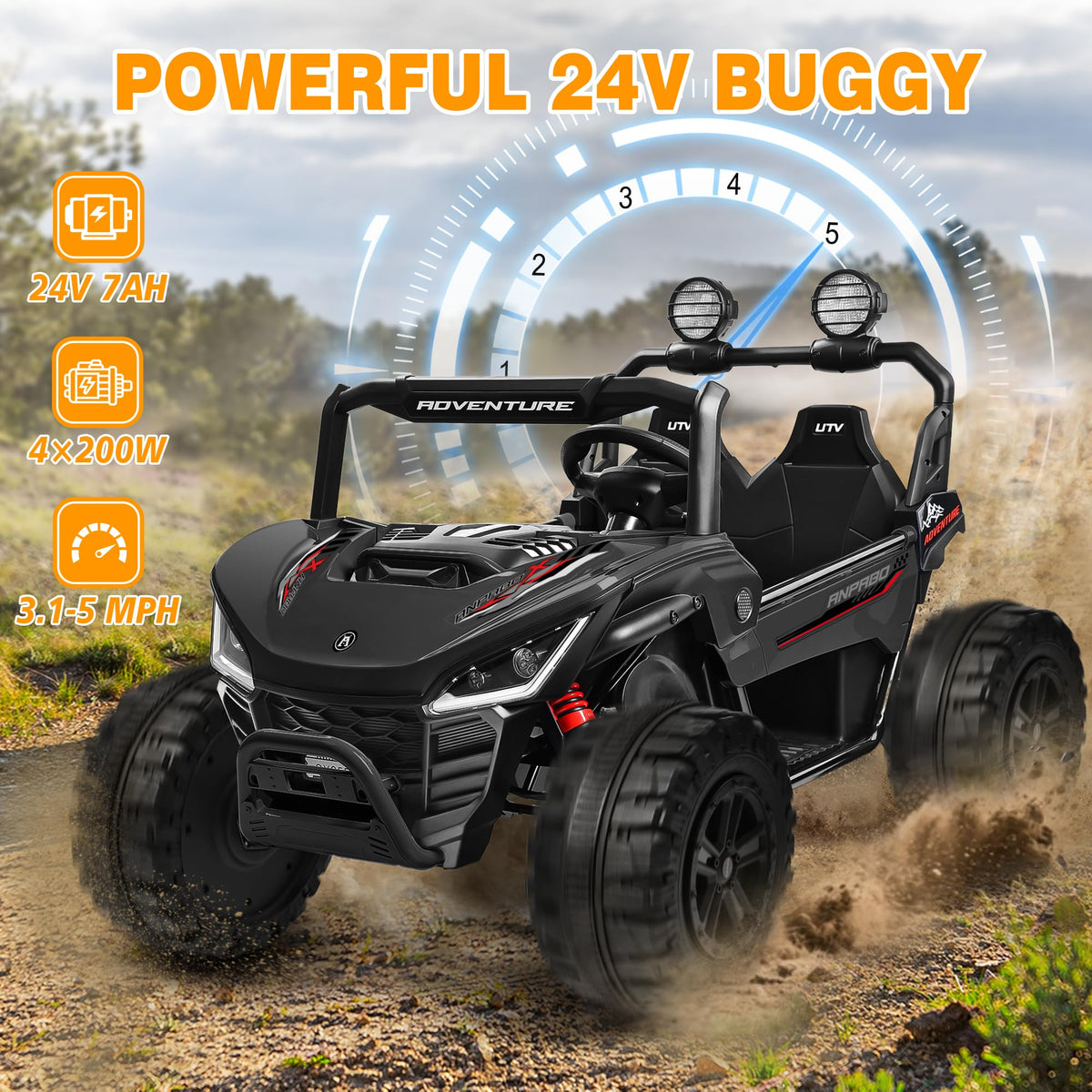 24V Ride on Toy with 4 x 200W Motors, Black G732099