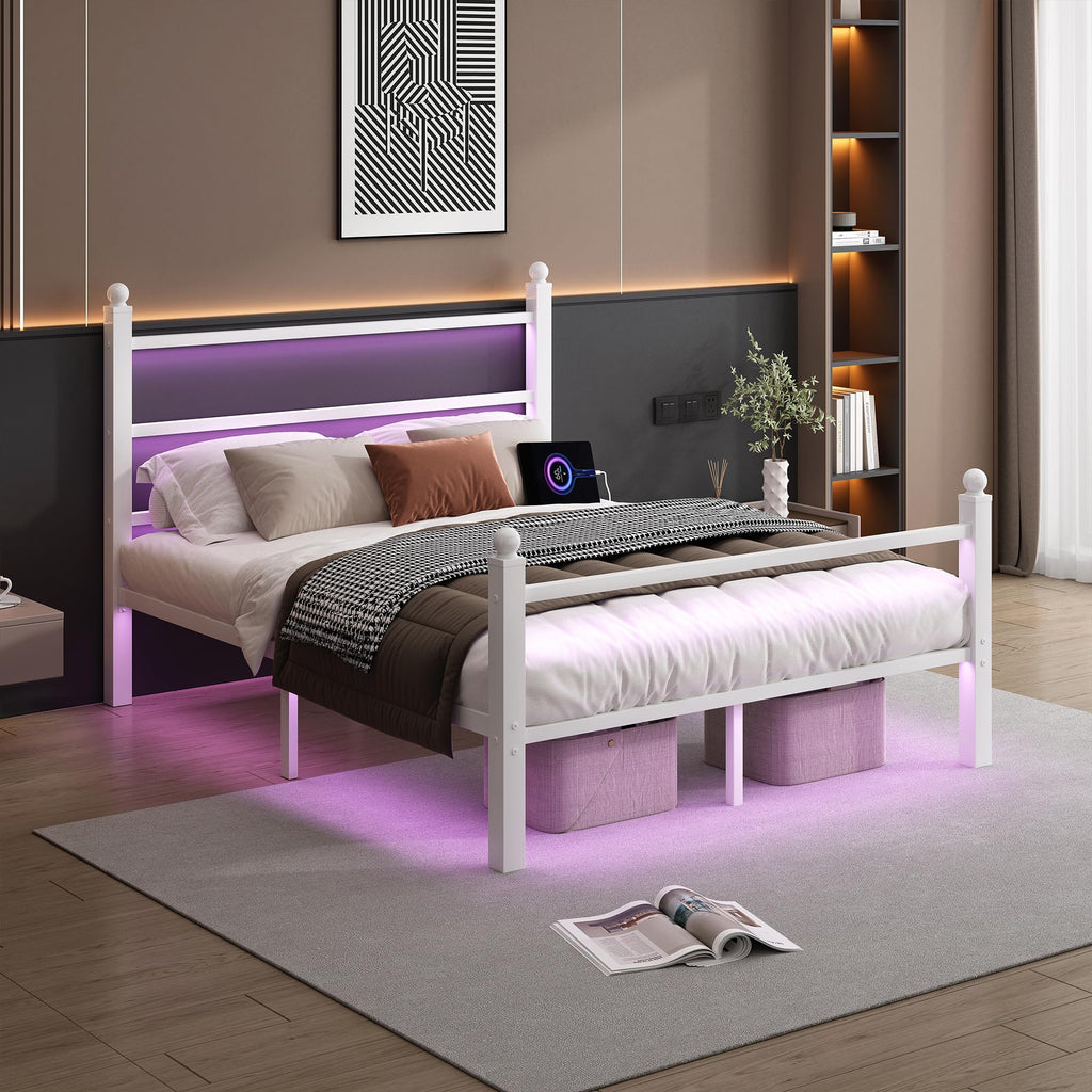White Full Size Bed Frame with Headboard and Footboard Y4564