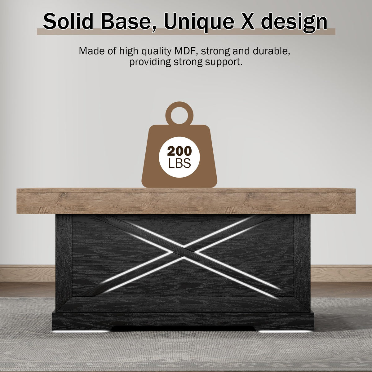39 in Rustic Coffee Table with X-Design Y5543