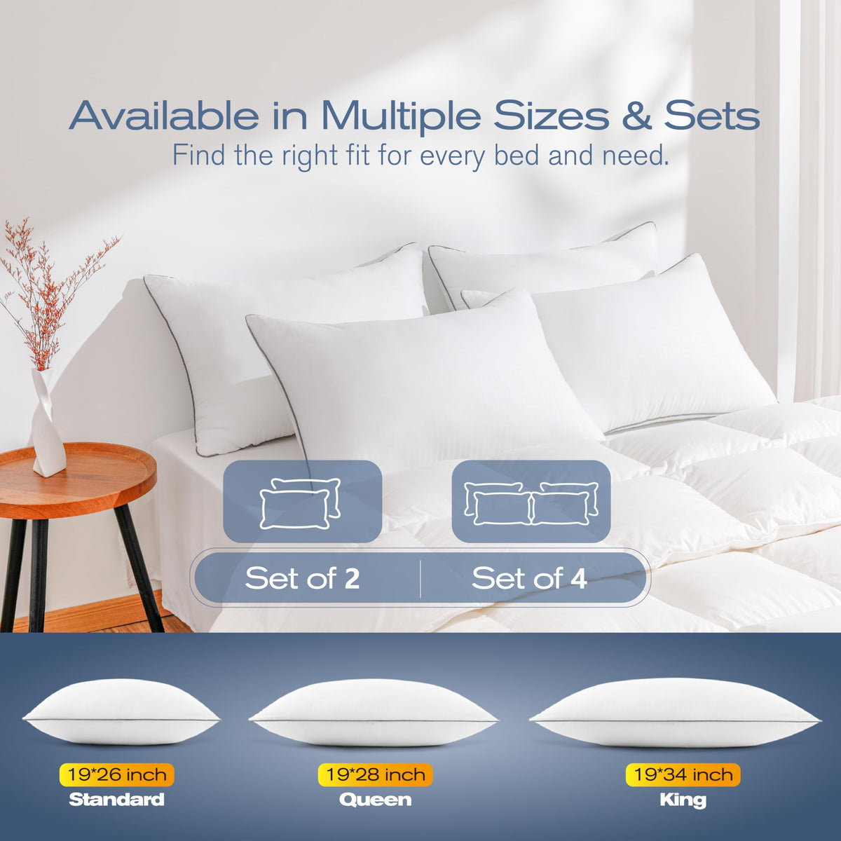 King Size Down Alternative Bed Pillows Set of 4 T8323