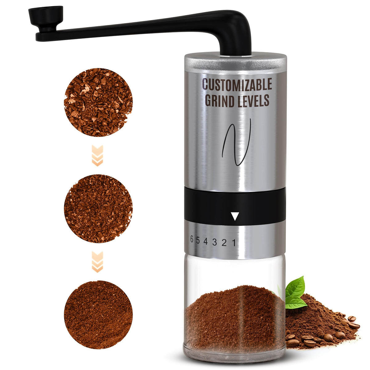 Manual Stainless Steel Hand Crank Burr Coffee Grinder H667481