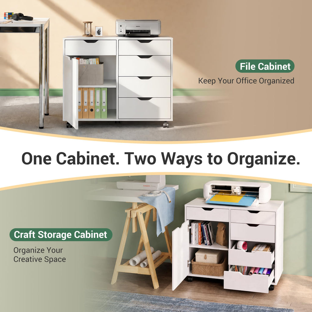 White 5 Drawer Wood Office Cabinet Y21625