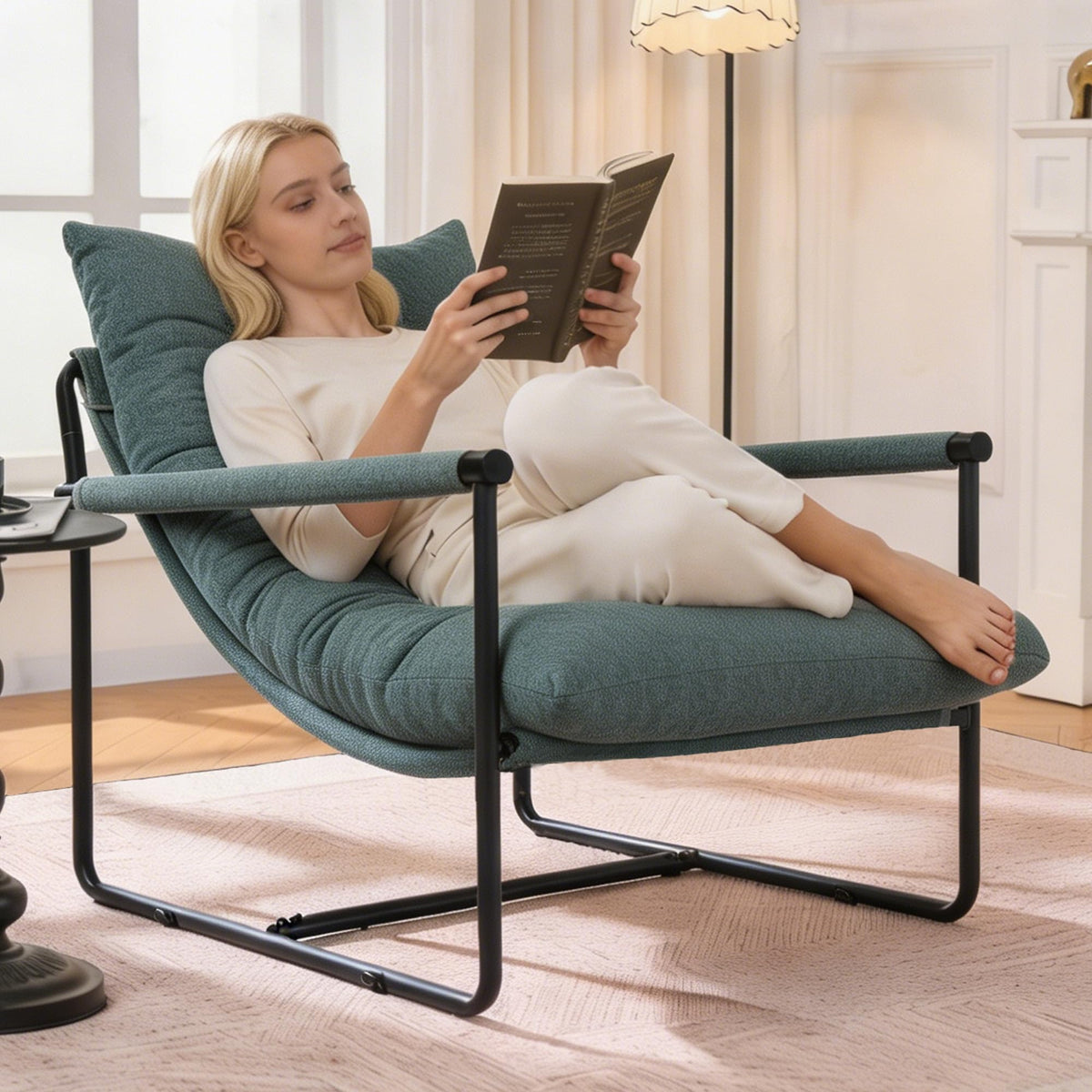 Green Set of 2 Upholstered Accent Chair with Metal Frame V7012