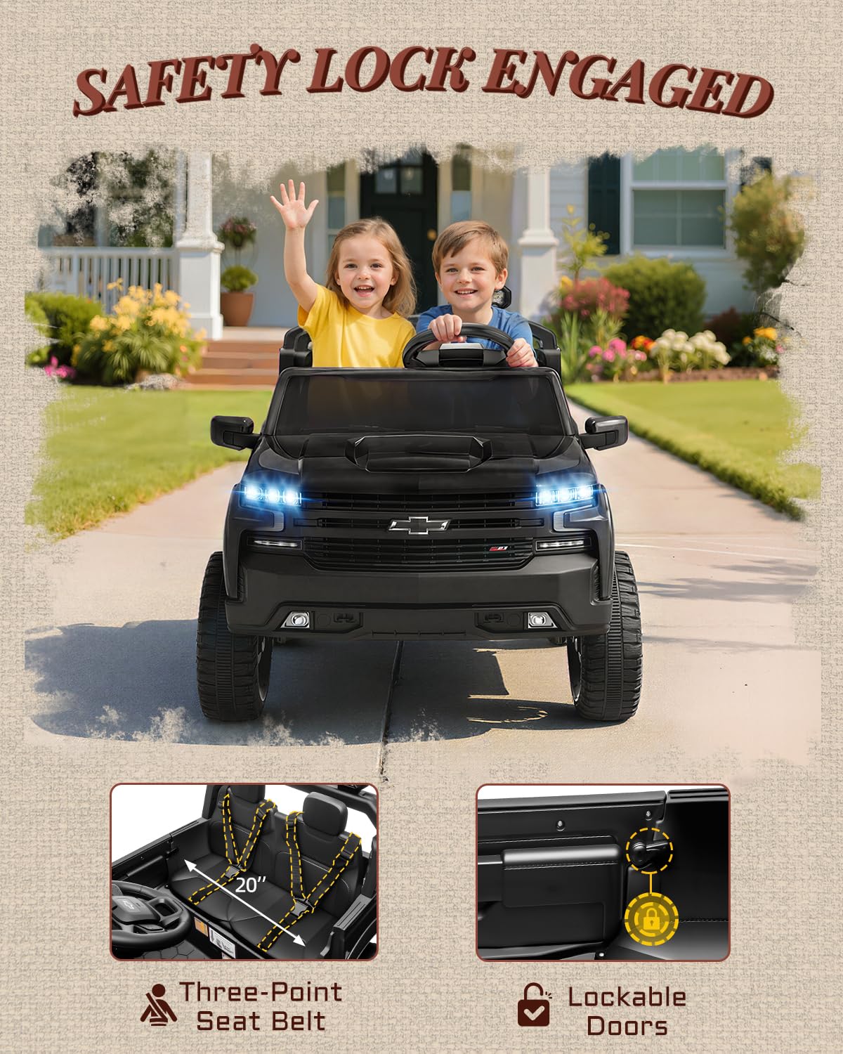 24V 2 Seater Electric Ride on Truck with Remote Control and Seat Belts (Black) S21386