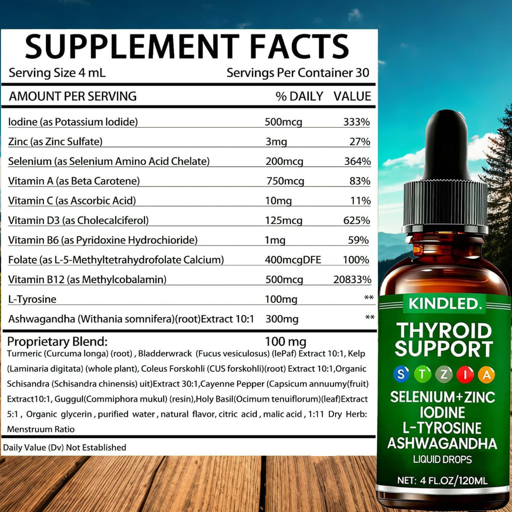 Thyroid Support Drops Selenium Zinc Iodine L-Tyrosine Ashwagandha Liquid Drops 4 FL.OZ Q9788