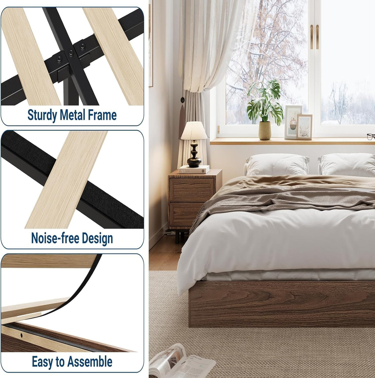 Wooden California King Size Platform Bed Frame U658