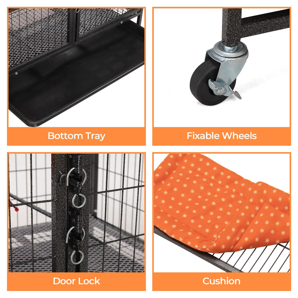 4-Tier Cat Cage with Hammock and Wheels, Black Q253505