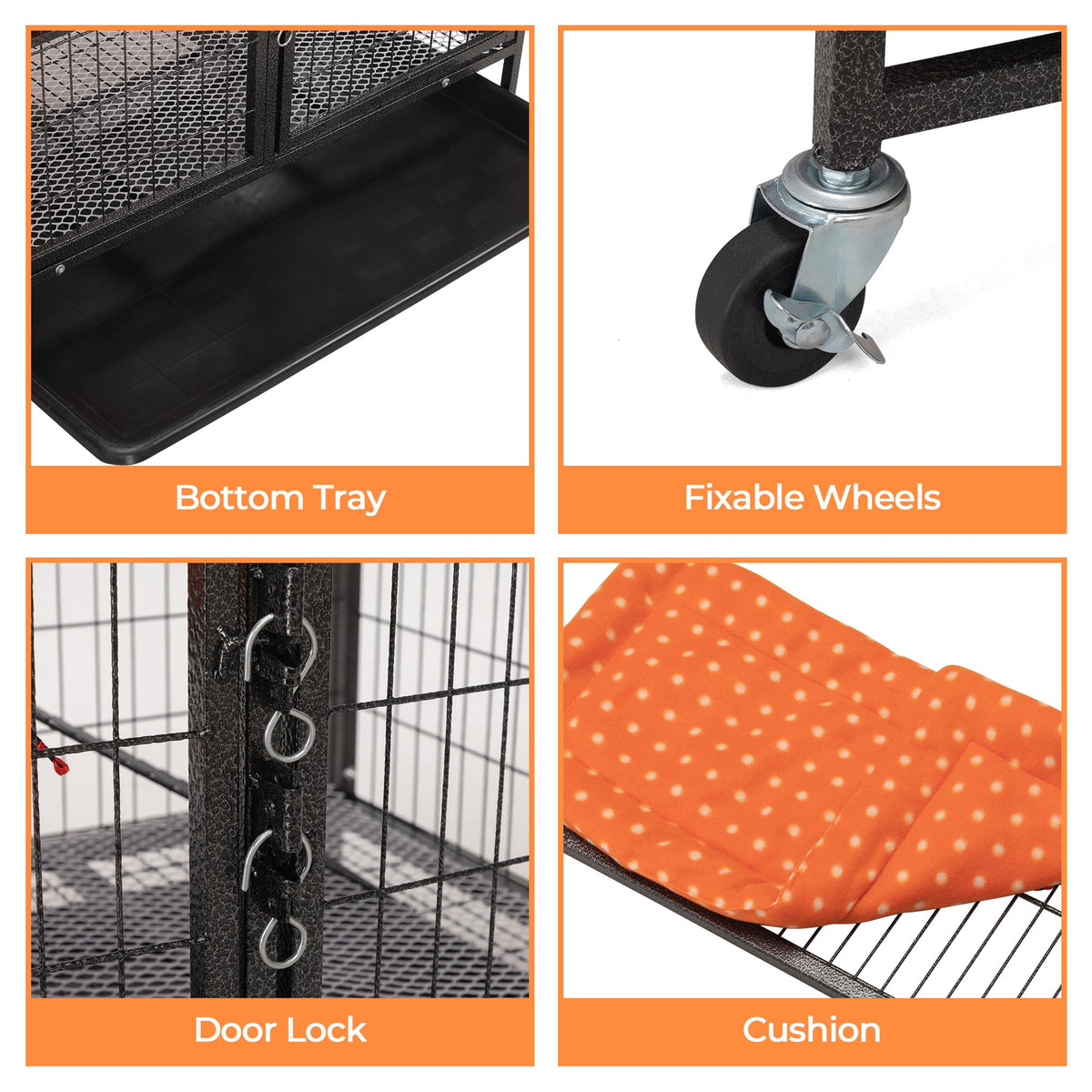 4-Tier Cat Cage with Hammock and Wheels, Black Q253505