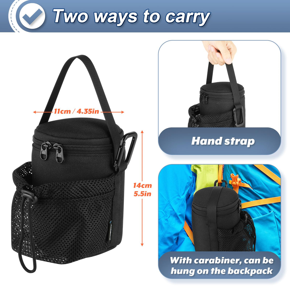 Portable Mosquito Repeller Storage Case with Metal Carabiner and Refill Pocket, Black K9834