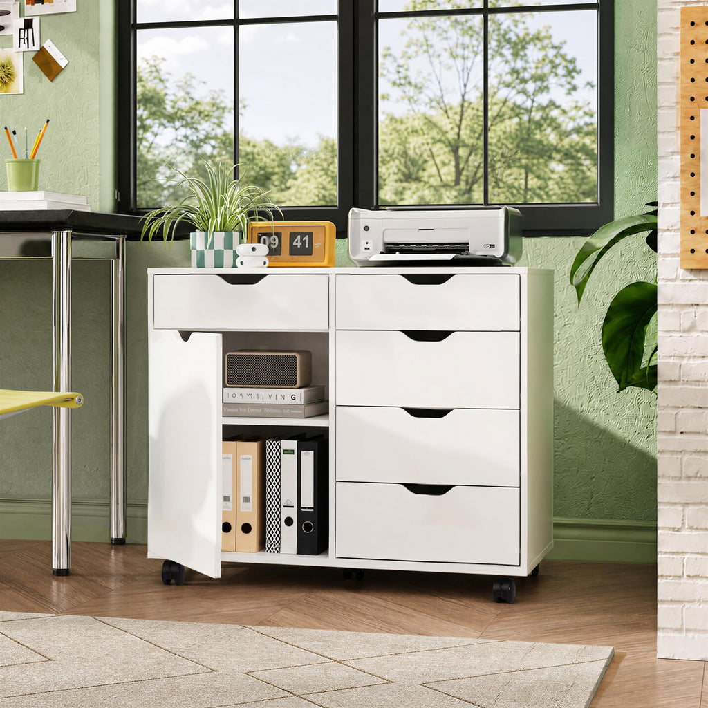 White 5 Drawer Wood Office Cabinet Y21625