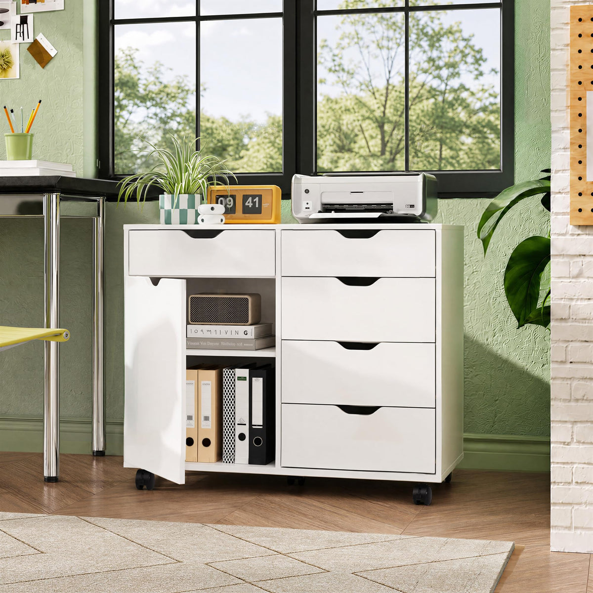 White 5 Drawer Wood Office Cabinet Y21625