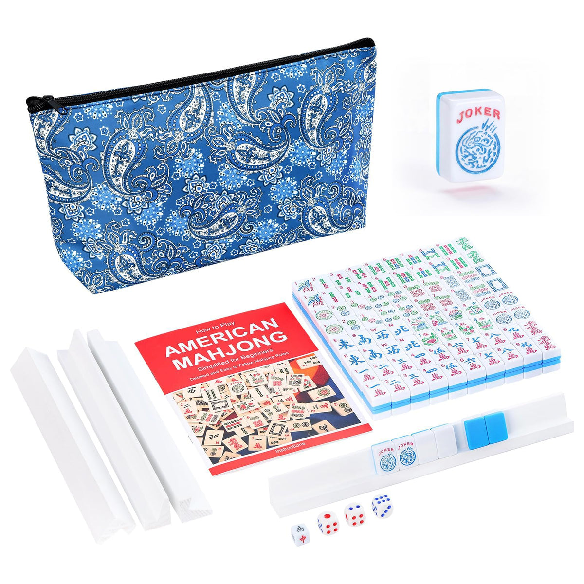 Mini Mahjong Set with 166 Blue Tiles, 4 Racks & Bag H711157