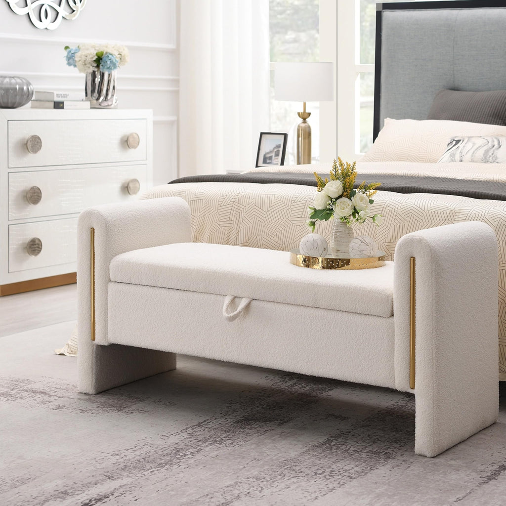 White Upholstered Storage Ottoman K631678