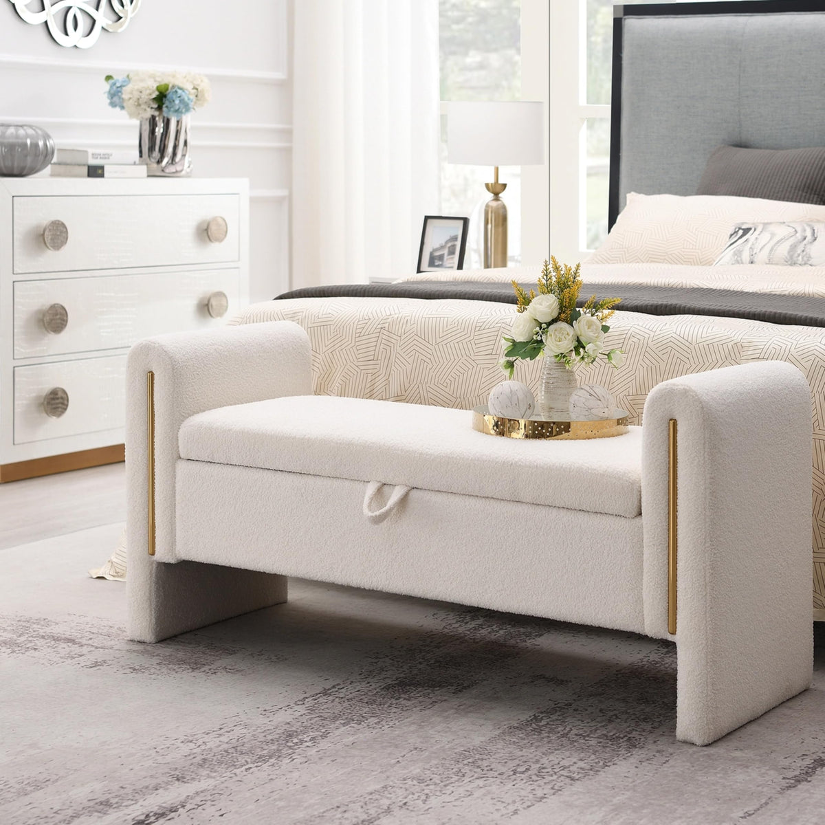 White Upholstered Storage Ottoman K631678