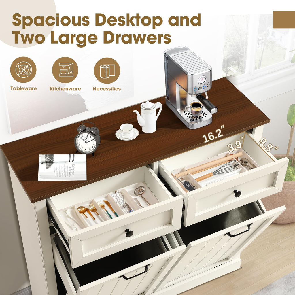 Double Laundry Hamper Cabinet with 2 Drawer R165