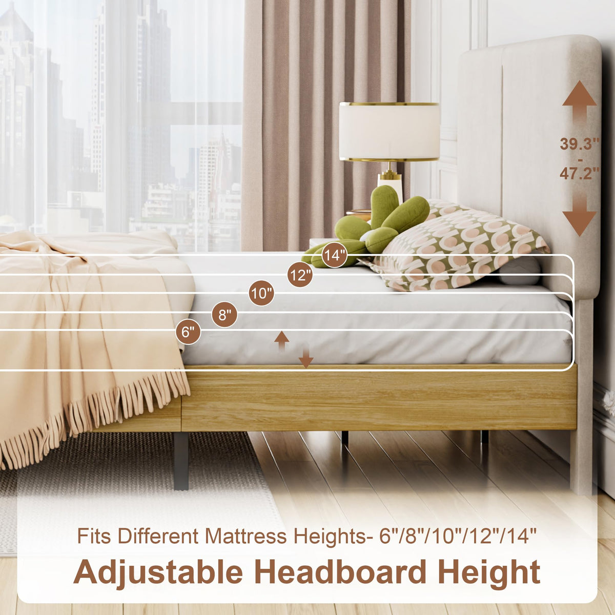 Queen Size Upholstered Platform Bed Frame with Headboard L630