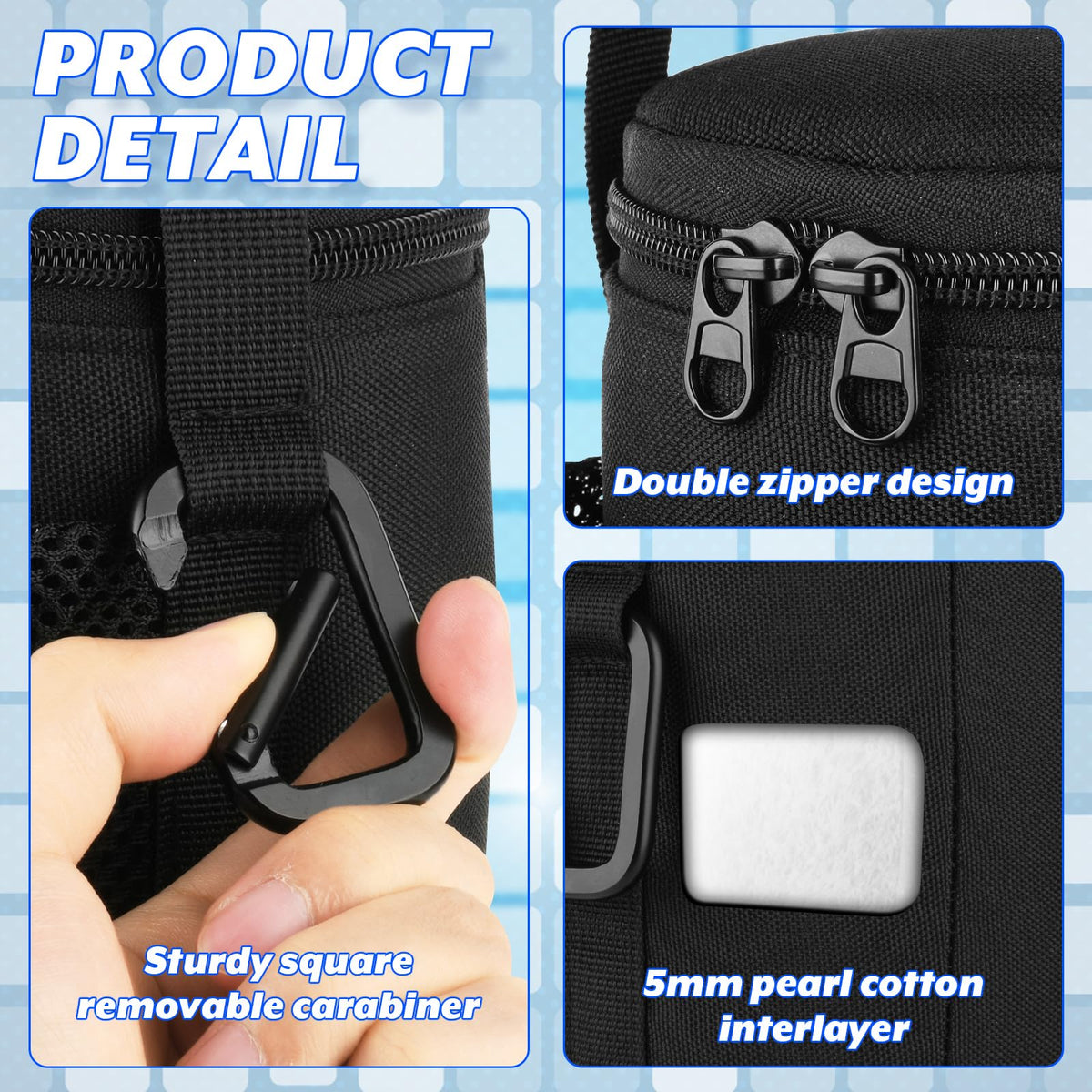 Portable Mosquito Repeller Storage Case with Metal Carabiner and Refill Pocket, Black K9834
