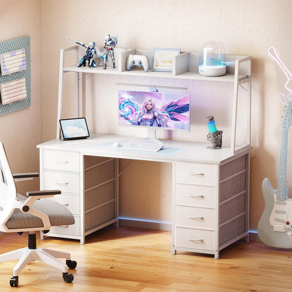 48 Inch White Computer Desk with Hutch and 8 Drawers S47985