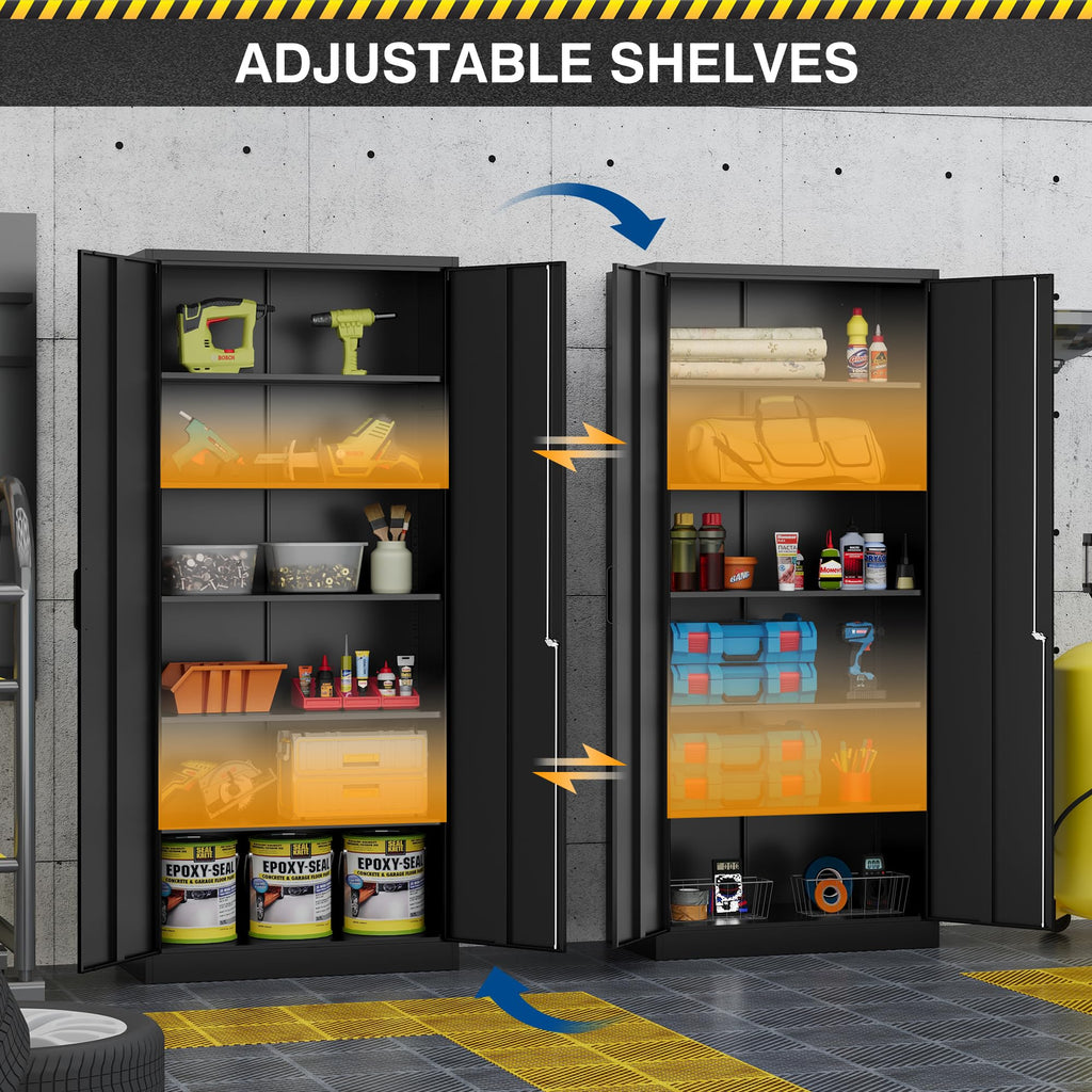 71” Tall Black Steel Storage Cabinet with Lockable Doors and Adjustable Shelves B52744