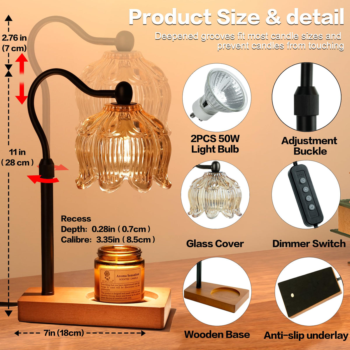 Adjustable Dimmable Candle Warmer Lamp with Timer K7645