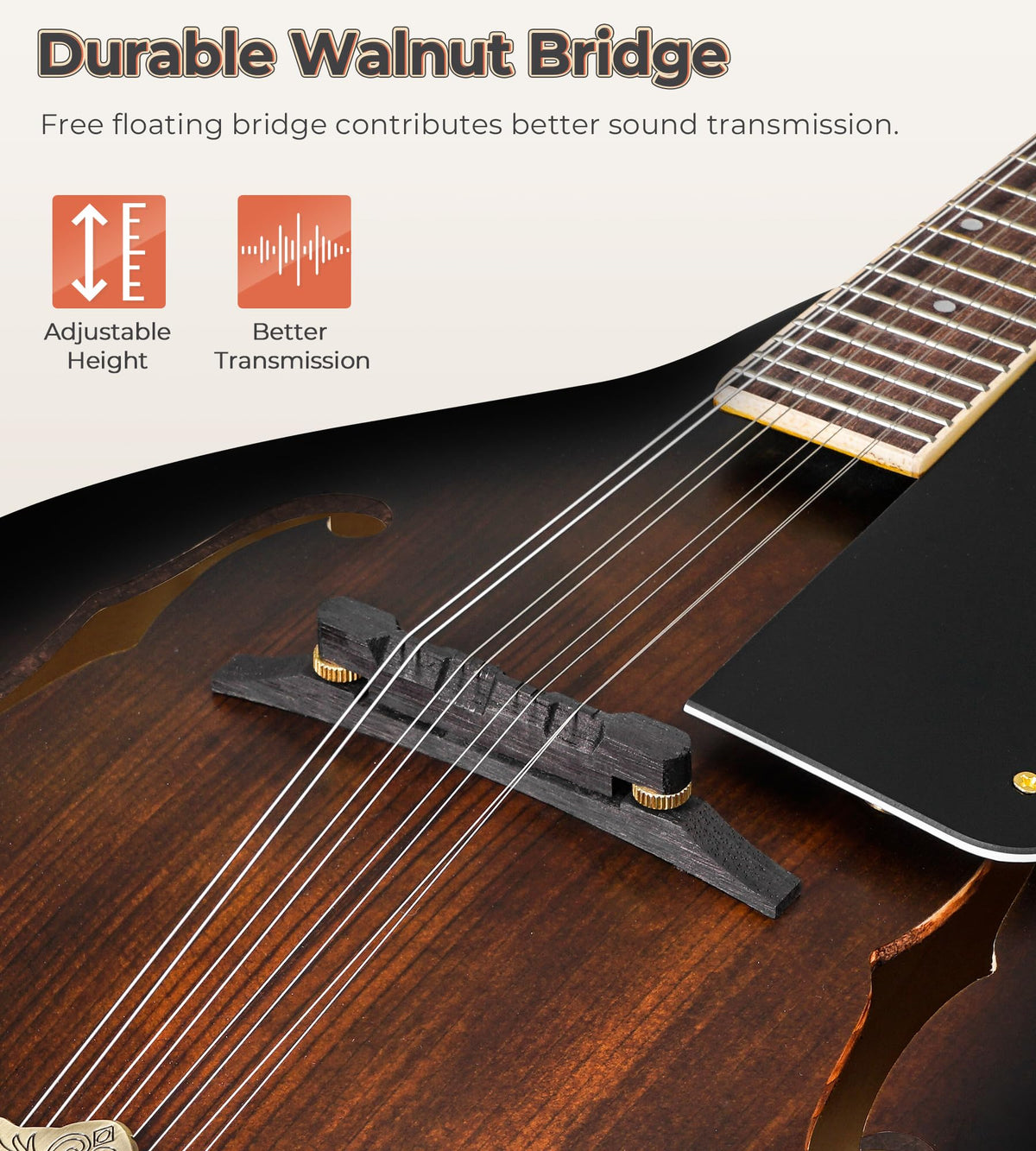 Acoustic Mandolin Instrument Solid Spruce Top 8 String Dark Brown B3903