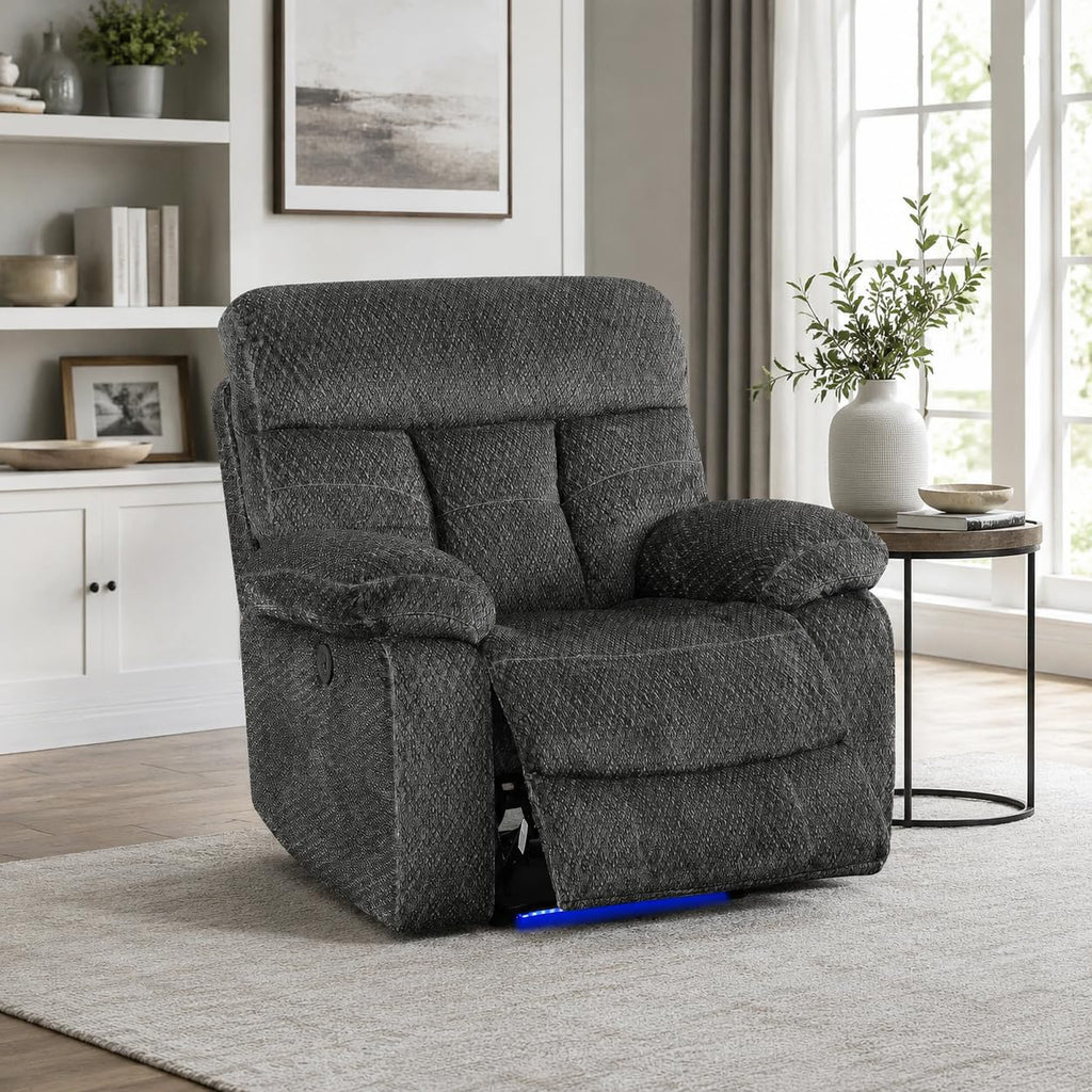 Gray Wool 3 Piece Power Reclining Sofa Set with USB Ports and LED Lights N159