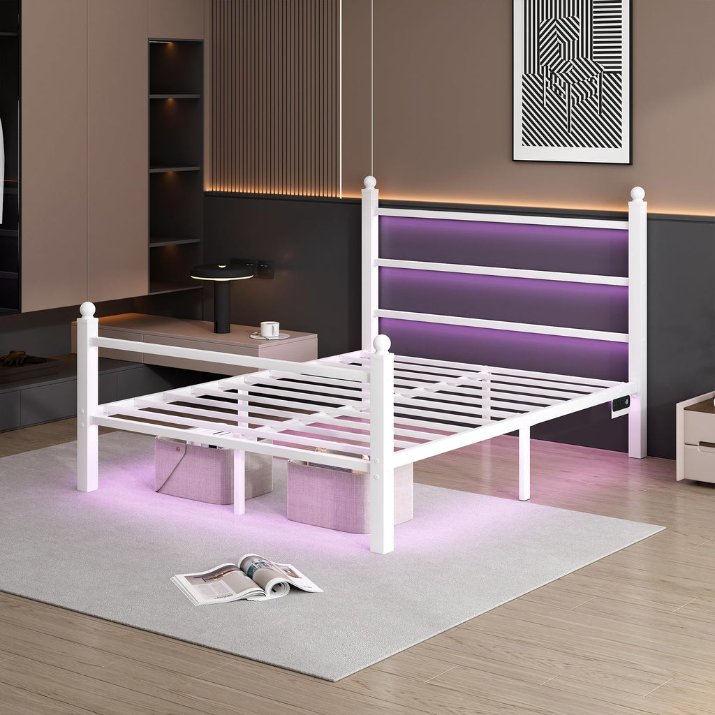 White Full Size Bed Frame with Headboard and Footboard Y4564