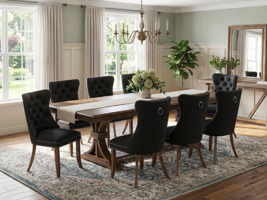 9 Piece Dining Table Set with 8 Dark Grey Polyester Chairs F158