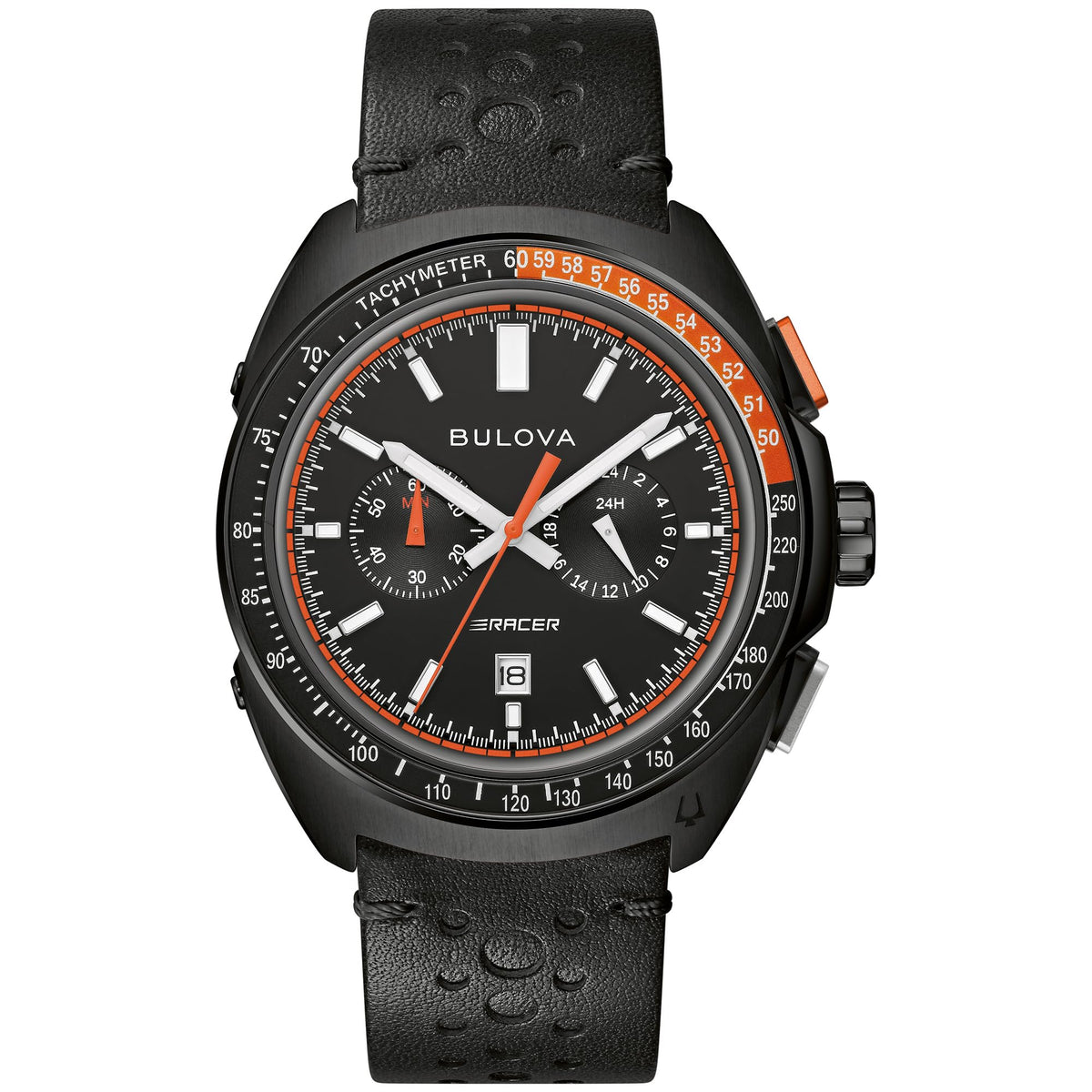 Black Leather Chronograph Watch 42mm Q73757