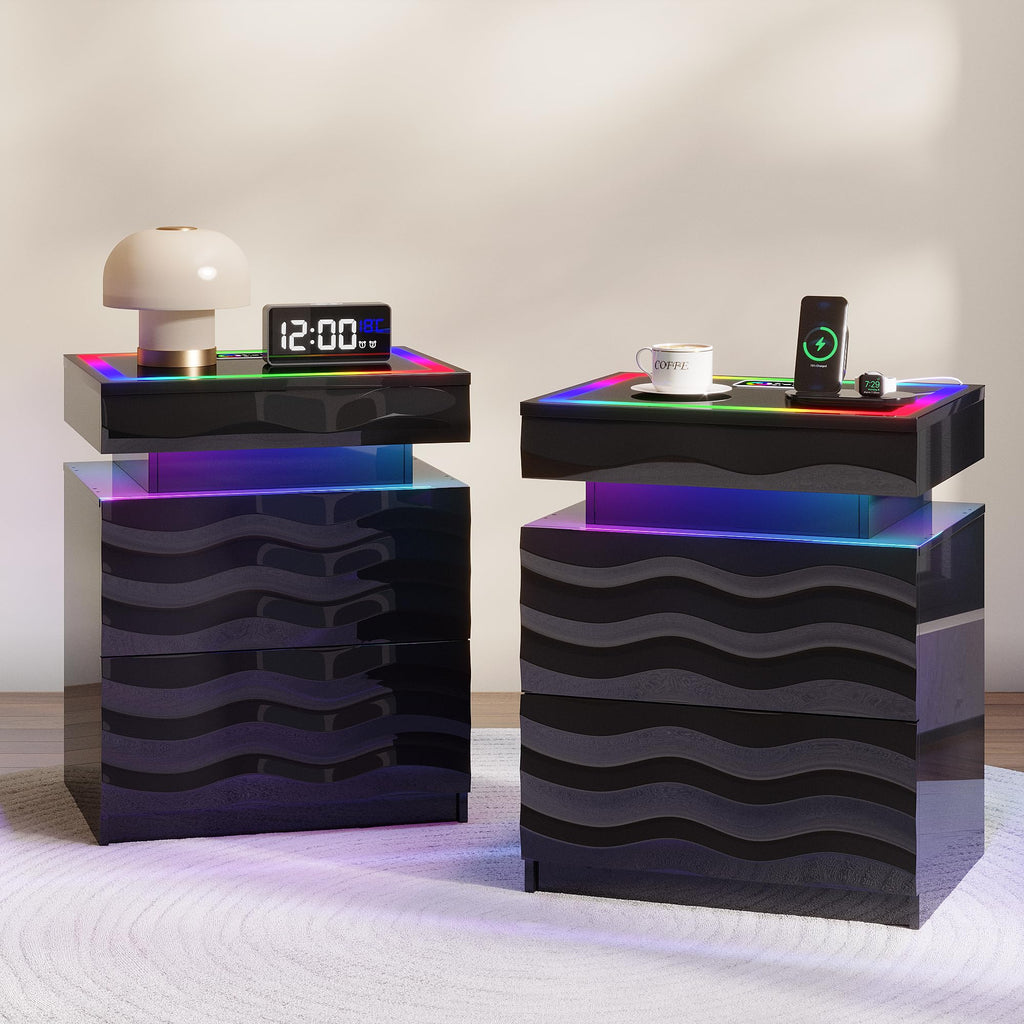 LED Night Stand Set 2 with Charging Station B51674